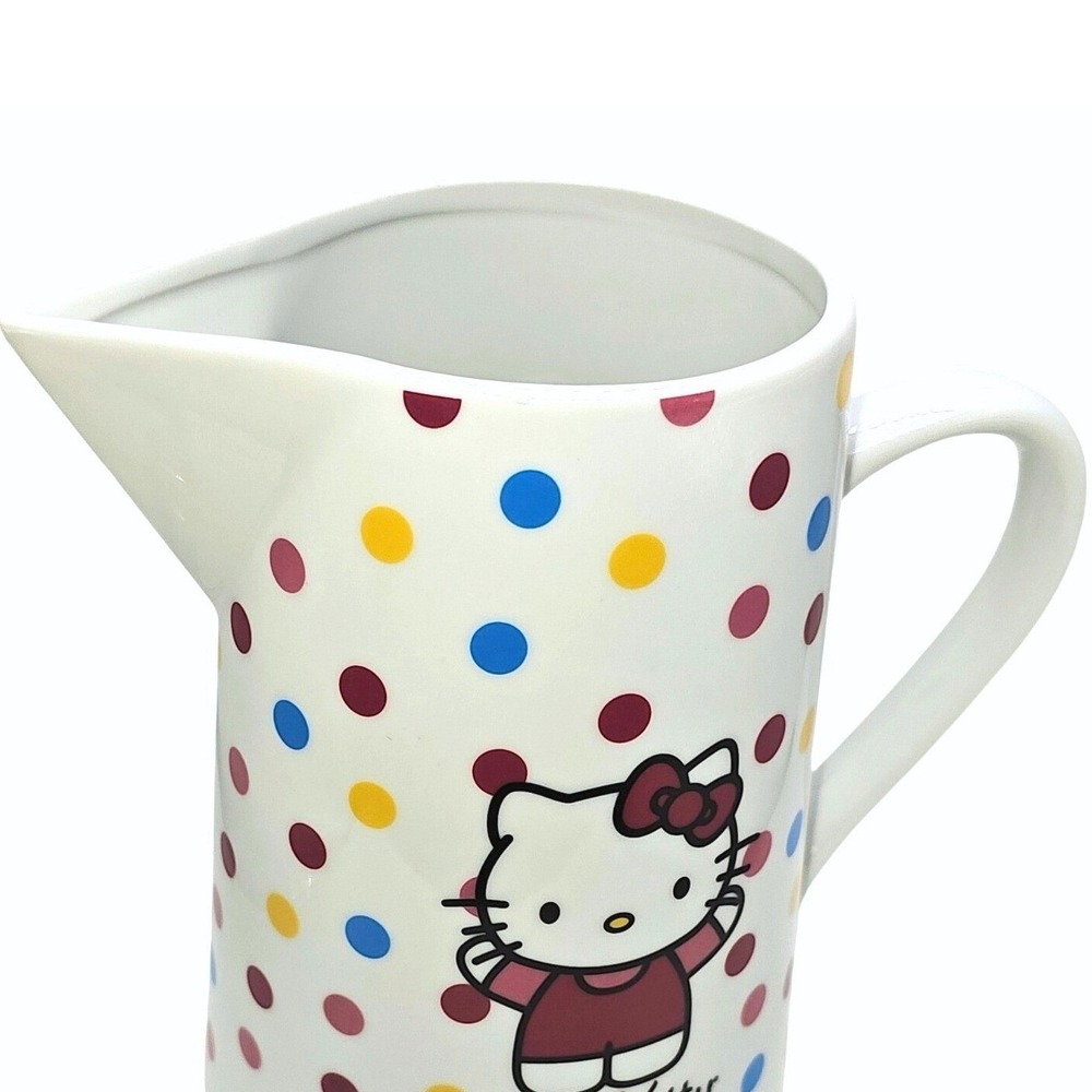 Hello Kitty Sanrio Ceramic Pitcher White Multi Color Polka Dot Character Jug - Picture 5 of 10